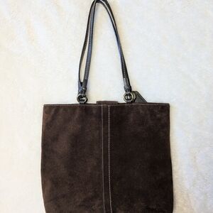 Brown suede Coach tote bag